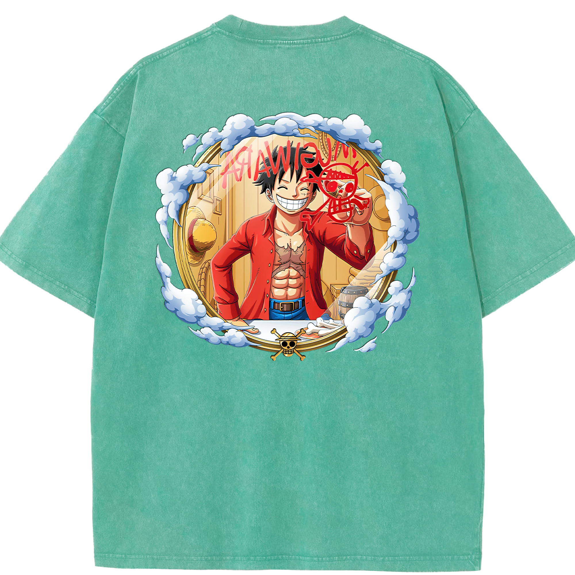 ワンピース モンキー・D・ルフィ ONE PIECE Monkey D. Luffy 綿100% ヴィンテージ風 半袖Tシャツ（背面プリント）